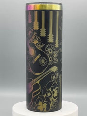 Laser Engraved Guitar & Floral Tumbler | 20oz Stainless Steel Music Lover Gift | Insulated Travel Cup with Straw