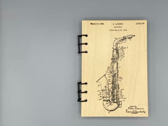 Saxophone Patent Journal – Musician Notebook, Vintage Sax Blueprint Design