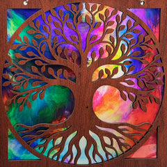 Tree of Life Suncatcher – 9" Handmade Wood & Colorful Acrylic Window Hanging | Stained Glass Style Nature Decor