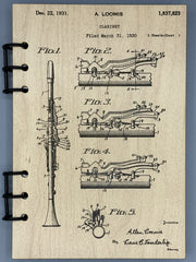 Clarinet Patent Journal A5 | Vintage Instrument Patent Journal | Refillable Wood Cover Notebook