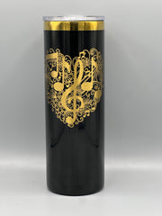 Treble Clef Music Note Heart Engraved Tumbler 20oz | Musical Gift for Musicians | Keeps Drinks Hot & Cold