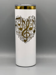 Treble Clef Music Note Heart Engraved Tumbler 20oz | Musical Gift for Musicians | Keeps Drinks Hot & Cold