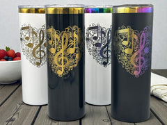 Treble Clef Music Note Heart Engraved Tumbler 20oz | Musical Gift for Musicians | Keeps Drinks Hot & Cold