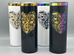 Treble Clef Music Note Heart Engraved Tumbler 20oz | Musical Gift for Musicians | Keeps Drinks Hot & Cold
