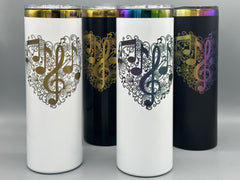 Treble Clef Music Note Heart Engraved Tumbler 20oz | Musical Gift for Musicians | Keeps Drinks Hot & Cold