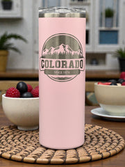 Colorado Mountain Engraved Tumbler 20oz | Laser Engraved Colorado Gift | Keeps Drinks Hot & Cold