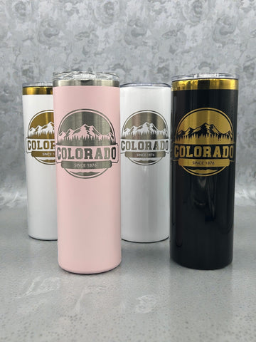 Colorado Mountain Engraved Tumbler 20oz | Laser Engraved Colorado Gift | Keeps Drinks Hot & Cold