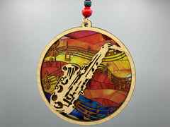 Handmade Saxophone Suncatcher | Faux Stained Glass Music Decor