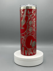 Laser Engraved Guitar & Floral Tumbler | 20oz Stainless Steel Music Lover Gift | Insulated Travel Cup with Straw