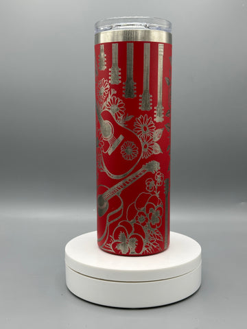 Laser Engraved Guitar & Floral Tumbler | 20oz Stainless Steel Music Lover Gift | Insulated Travel Cup with Straw