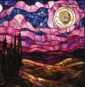 Pink Starry Night - Golden Horizon