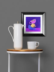 Tipsy Cups–Original Acrylic Painting on Wood by Kathy OConner | 6x6 Colorful Coffee Art