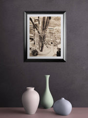 Sepia Artist Tools Art Print | Realistic Mason Jar Drawing (11x14 matted to 16x20 Unframed)