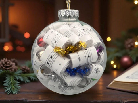 Custom Sheet Music Ornament with Multi Colored Accents | Handcrafted Christmas Tree Decoration | Music Teacher Gift | Musician Ornament