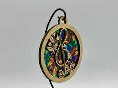 5 inch Treble Clef & Floral Inlay Stained Glass Style Suncatcher – Musical Window Hanging Ornament