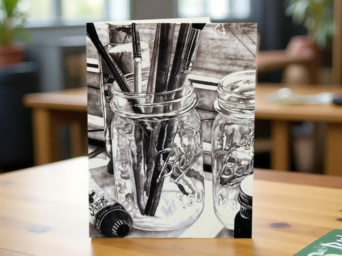 Artist's Tools Greeting Card Set: Paintbrushes in Mason Jars
