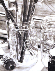 Artist's Tools Art Print | Black & White Drawing 11x14 matted to 16x20