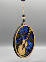 Handmade Guitar Suncatcher: Birch Walnut Acrylic Faux Stained Glass