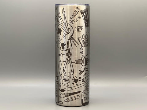 Laser Engraved Artist Tools Tumbler | Insulated Travel Mug for Creatives | Gift for Artists, Painters & Makers | Studio Drinkware