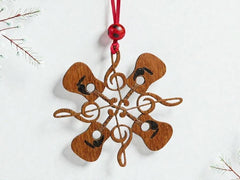 4.5" Guitar Snowflake Ornament with Ribbon & Bead | Music Lover Gift | Music Teacher Christmas Decor