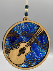 Handmade Guitar Suncatcher: Birch Walnut Acrylic Faux Stained Glass
