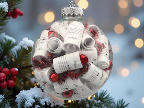 Handmade Music Sheet Ornament | Red Accents, Personalized Gift