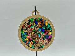 5 inch Treble Clef & Floral Inlay Stained Glass Style Suncatcher – Musical Window Hanging Ornament