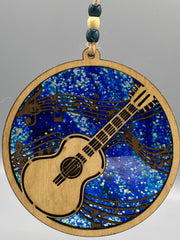 Handmade Guitar Suncatcher: Birch Walnut Acrylic Faux Stained Glass
