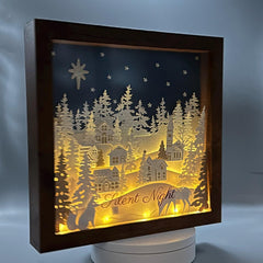 Lighted Christmas Shadow Box: Handmade Woodland Village with Fairy Lights